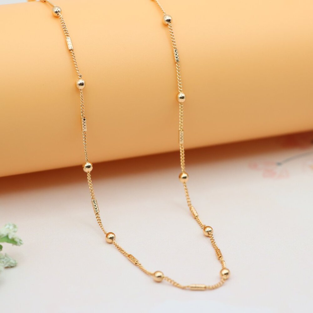"Elegant Rose Gold Chain Necklace with Bead and Bar Detailing, XPNL0161